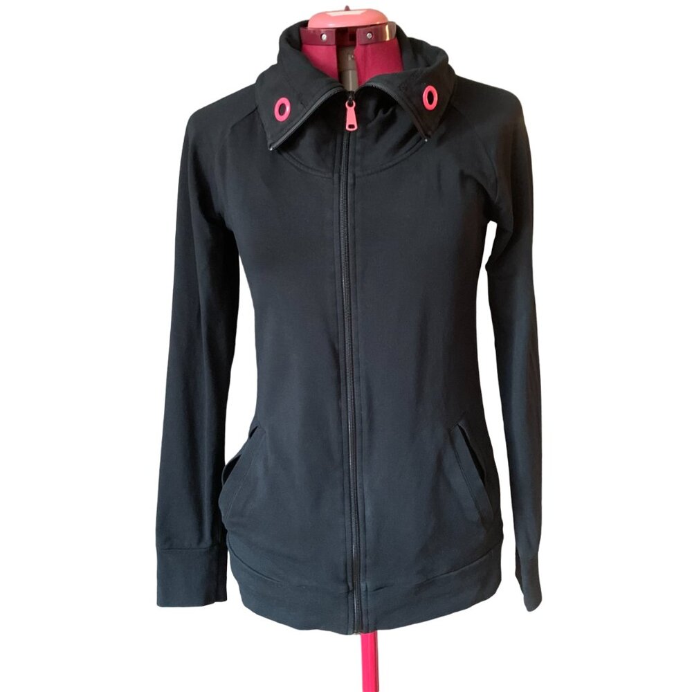 TWIK - Black long sleeve mock neckline Zip-up top with pockets - medium